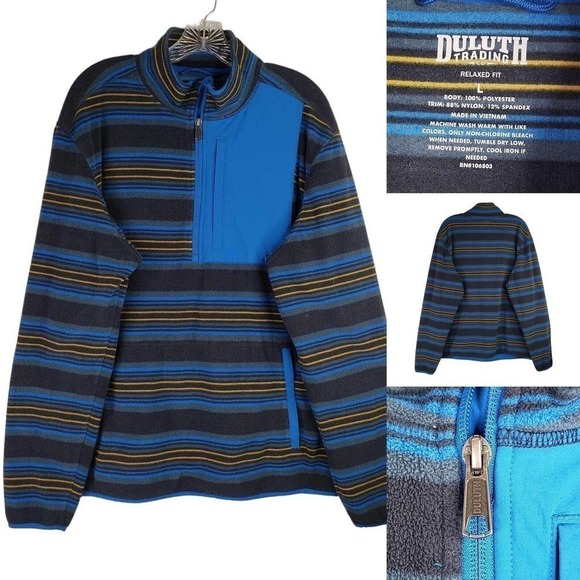 Duluth Trading Heavy Fleece Jacket Shirt Mens Sz Large Blue Pockets Quarter Zip - Picture 1 of 8